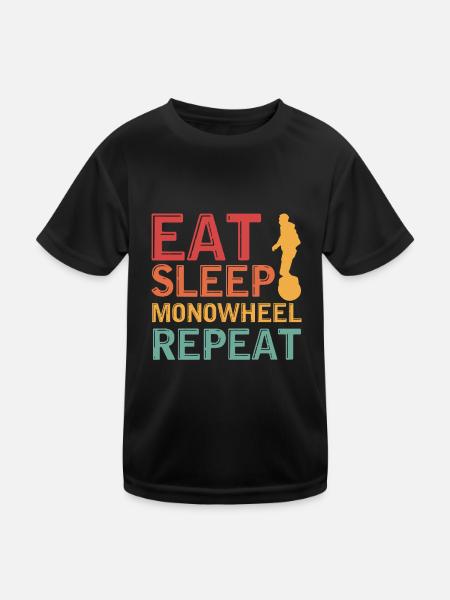 eat sleep monowheel repeat Design for a fan of - Kids Functional T-Shirt - black - Front