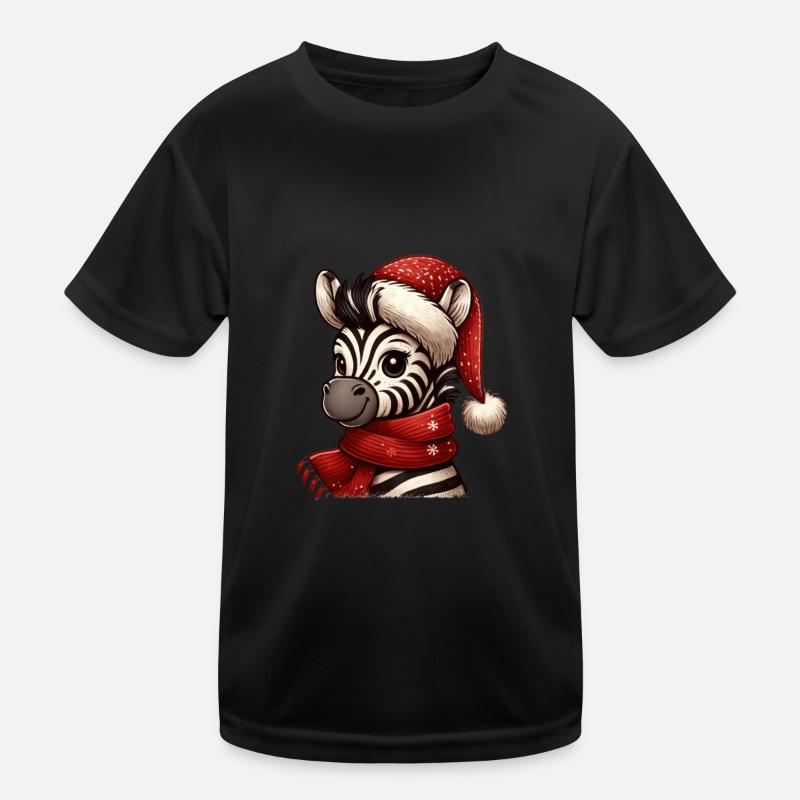 Cute zebra with Christmas hat Kids Functional T-Shirt