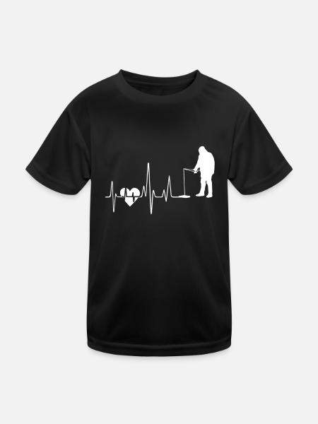 Funny Fishing Heartbeat - Kids Functional T-Shirt - black - Front
