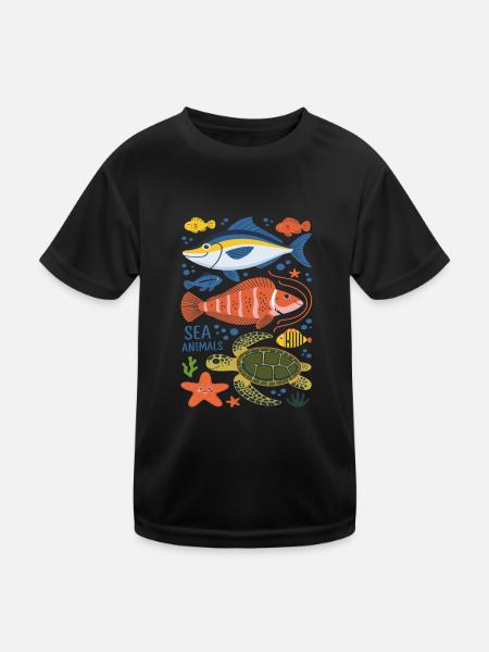 Meerestiere Meer Meeresbewohner für einen Taucher - Kinder Funktions-T-Shirt - Schwarz - Vorne