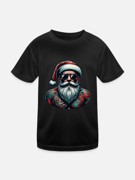 Tätowiert Weihnachtsmann inked Weihnachten - Kinder Funktions-T-Shirt - Schwarz - Vorne