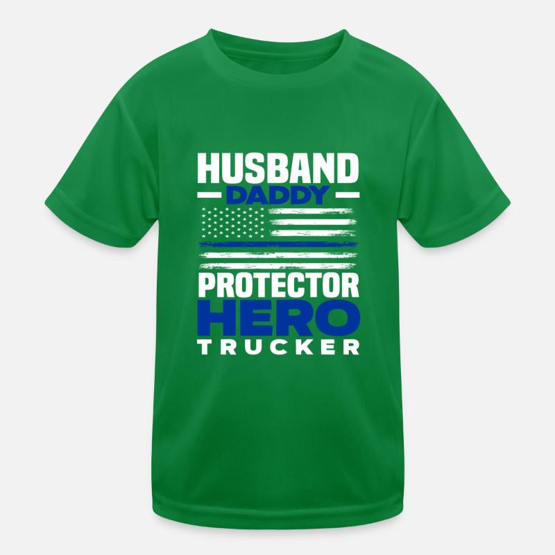 Husband Dad Protector Hero Trucker Kids Functional T-Shirt