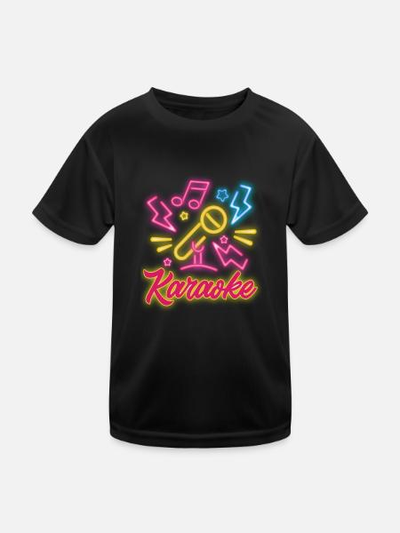 Karaoke Mikrofon Musiknoten Blitz - Kinder Funktions-T-Shirt - Schwarz - Vorne