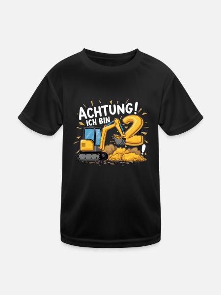 2ème anniversaire garçon 2 ans excavatrice chantier - T-shirt sport Enfant - noir - Devant