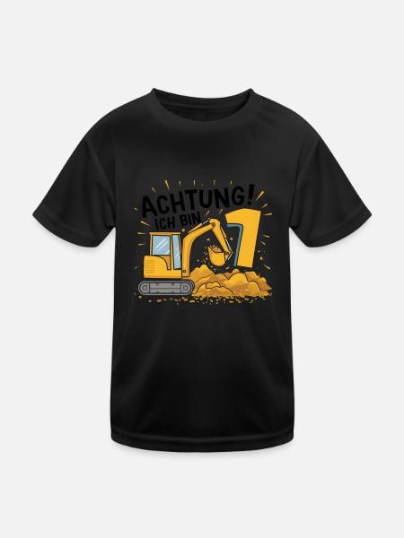 1er anniversaire garçon 1 an chantier de construction d’excavatrice - T-shirt sport Enfant - noir - Devant