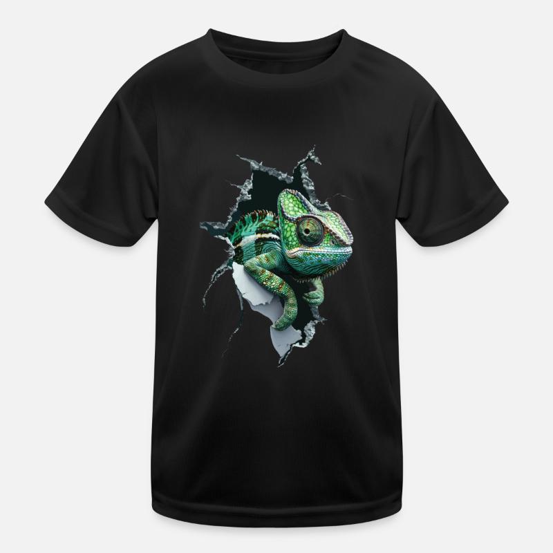 Chamäleon - Kinder Funktions-T-Shirt - Schwarz