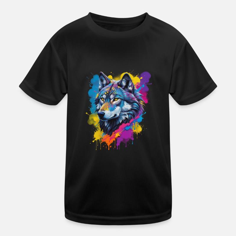 Color Explosion Wolf Portrait Artist's Vision Kids Functional T-Shirt