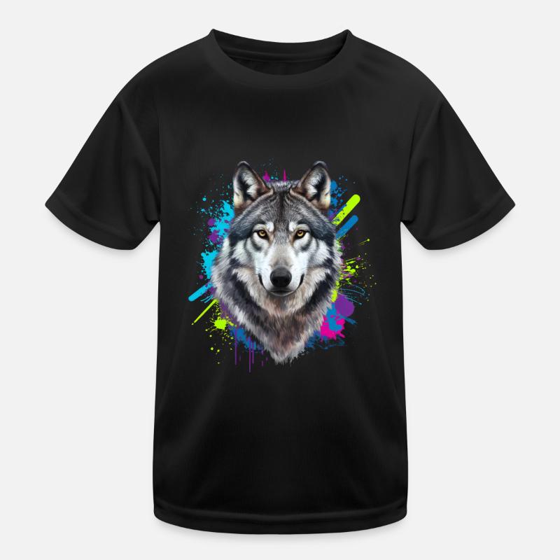 Starke Wolfskunst Mit Farben Kinder Funktions-T-Shirt