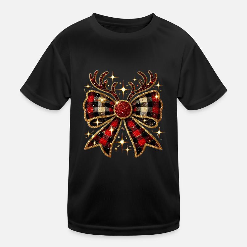 Christmas check bow with glittering ends Kids Functional T-Shirt