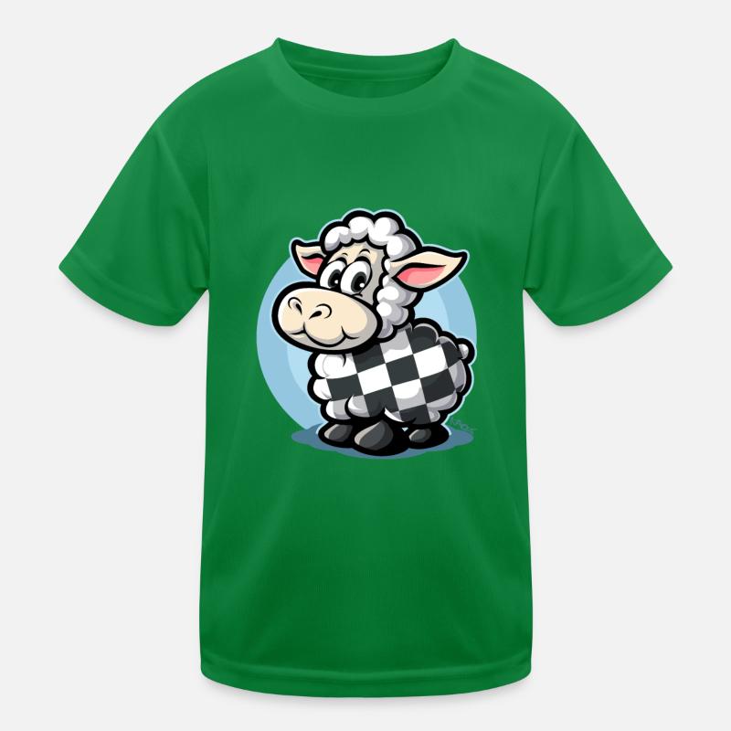 Plaid pattern with cute cartoon sheep Kids Functional T-Shirt