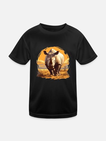 Rhino Nashörner Nashorn - Kinder Funktions-T-Shirt - Schwarz - Vorne