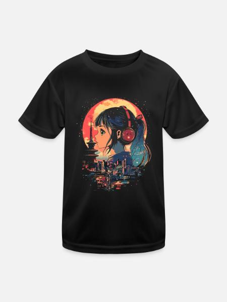 Anime Mädchen Japan - Kinder Funktions-T-Shirt - Schwarz