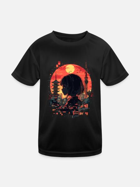 Anime Mädchen Japan - Kinder Funktions-T-Shirt - Schwarz