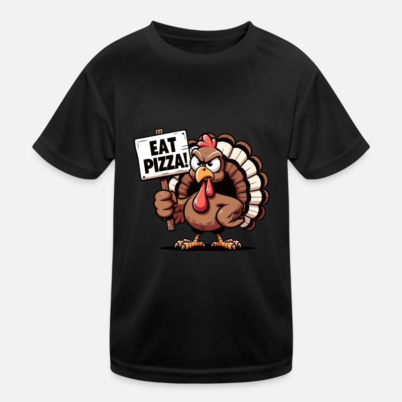 Funny Turkey With Pizza Sign Kids Functional T-Shirt