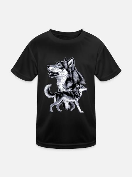 Wolf - Kinder Funktions-T-Shirt - Schwarz