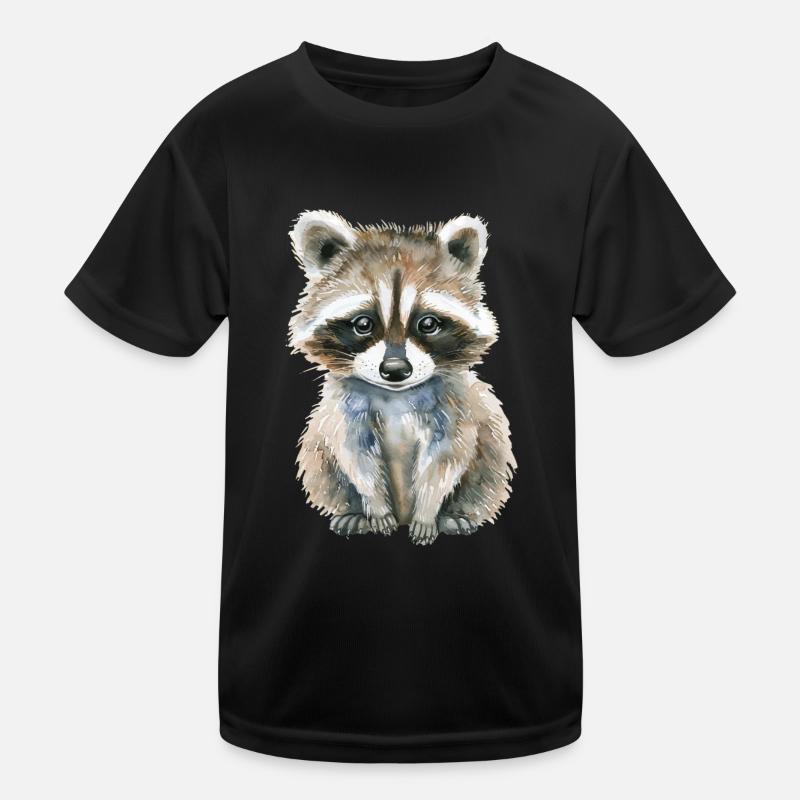 Waschbär - Kinder Funktions-T-Shirt - Schwarz