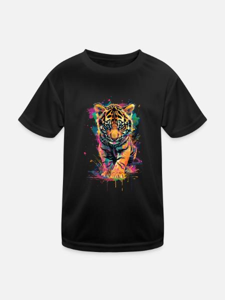 Tiger - Kinder Funktions-T-Shirt - Schwarz