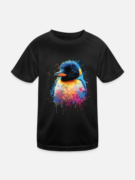 Pinguin - Kinder Funktions-T-Shirt - Schwarz