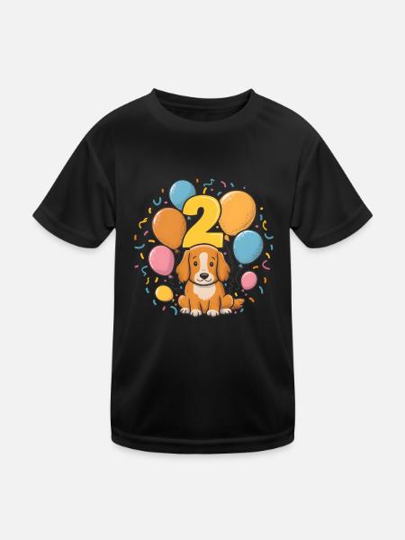 2. Geburtstag Hund Hündchen Kindergeburtstag - Kinder Funktions-T-Shirt - Schwarz - Vorne