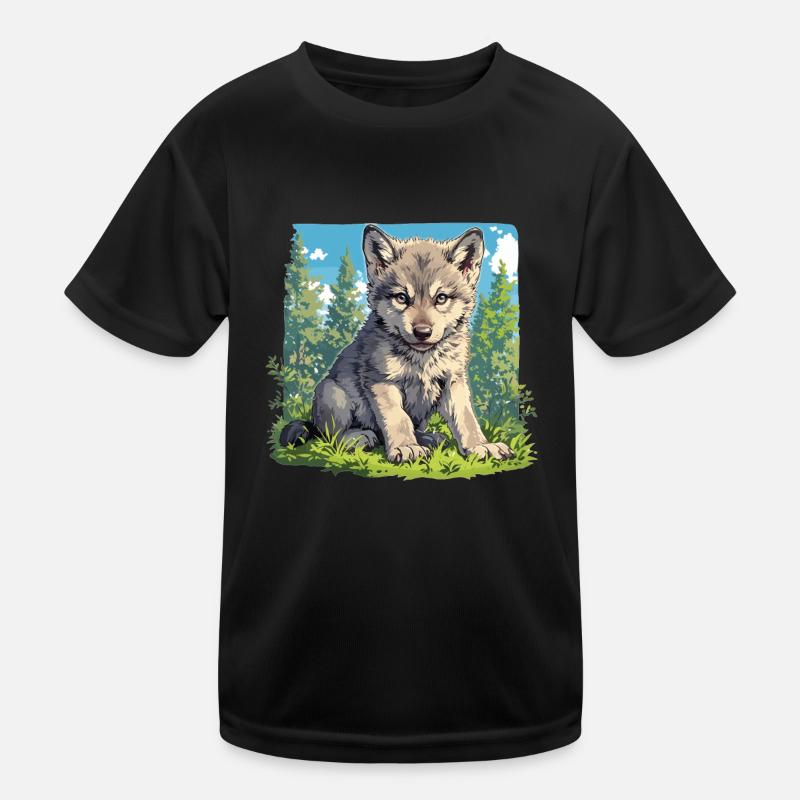 Wölfe Wolf - Kinder Funktions-T-Shirt - Schwarz