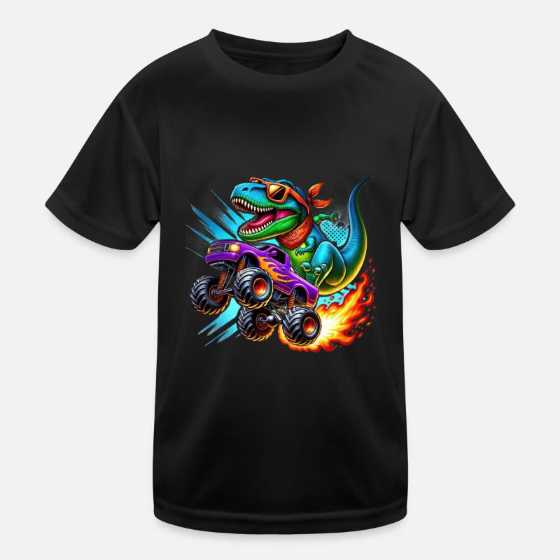 Abenteuerlustiger Dinosaurier Auf Monstertruck Kinder Funktions-T-Shirt