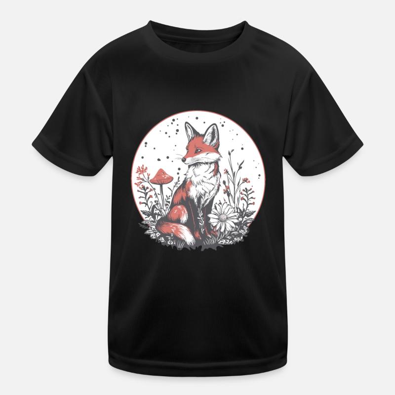 Cottagecore Fuchs mit Blumen Kinder Funktions-T-Shirt