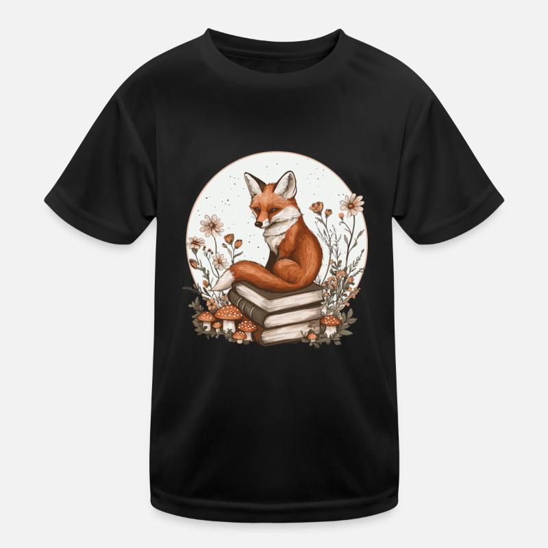 Cottagecore Fuchs mit Büchern Kinder Funktions-T-Shirt