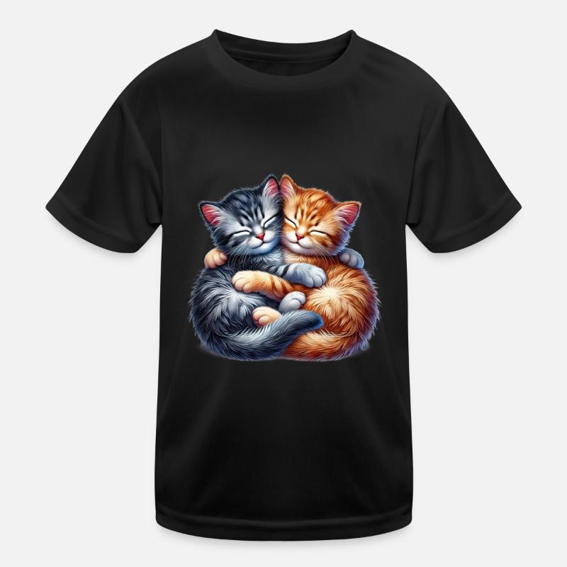 Deux chatons câlins dans une étreinte affectueuse T-shirt sport Enfant