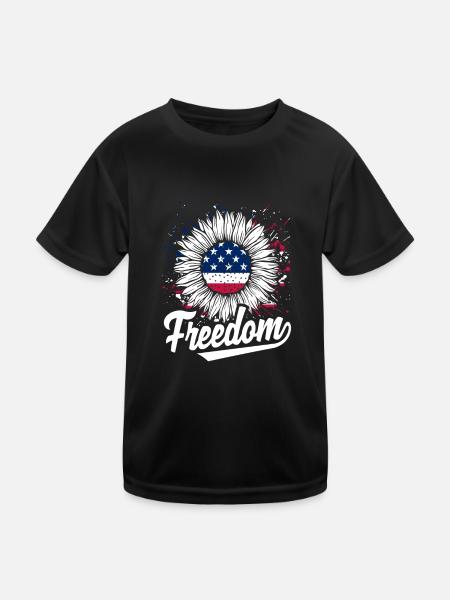 Freiheit Sonnenblume USA Flagge - Kinder Funktions-T-Shirt - Schwarz - Vorne