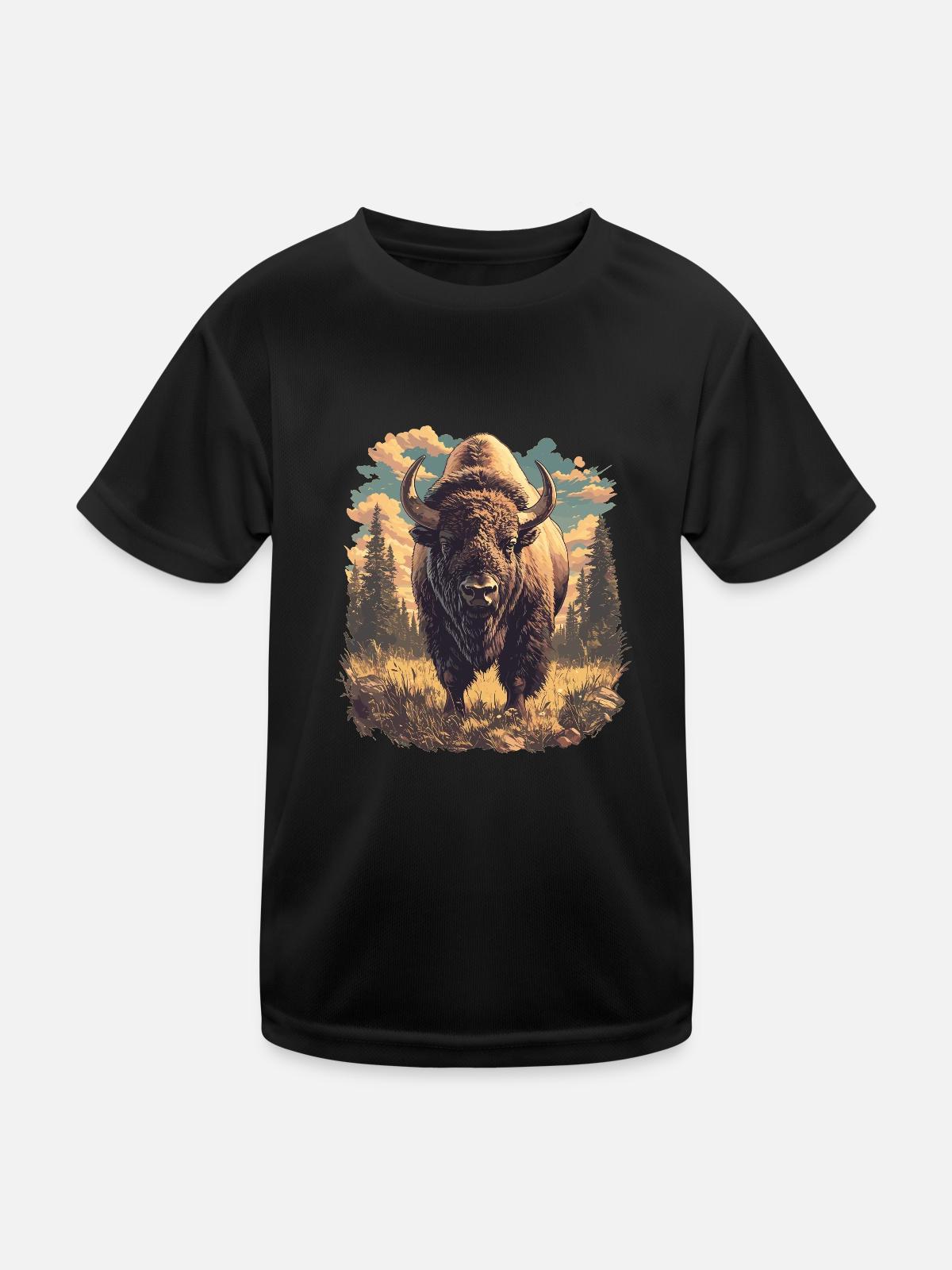 Bisons Bison - Kinder Funktions-T-Shirt - Schwarz - Vorne