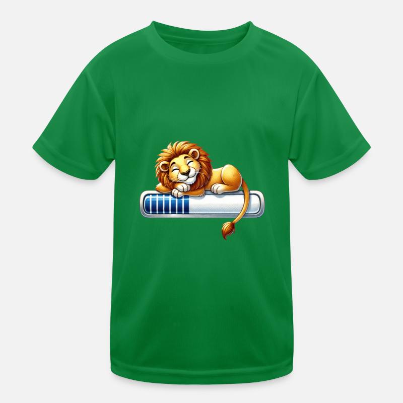 Cute Sleeping Lion on Loading Bar Kids Functional T-Shirt