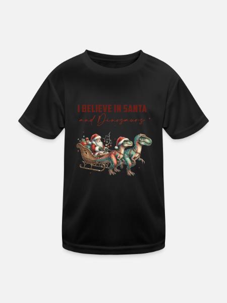 I believe in Santa and dinosaur Christmas - Kids Functional T-Shirt - black - Front