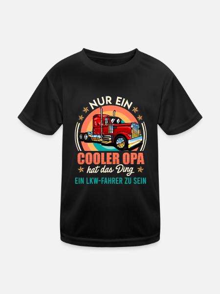 Opi NUR EIN COOLER OPA HAT DAS DING ZUM LKW FAHRER - Kinder Funktions-T-Shirt - Schwarz - Vorne