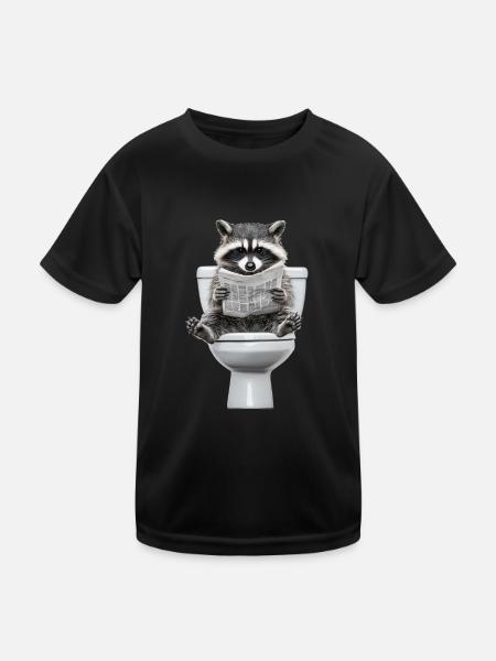 Drôle de raton laveur sur les toilettes avec journal zoo animal de compagnie - T-shirt sport Enfant - noir - Devant