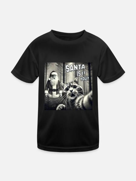 Cat & Santa really exists Selfie Christmas - Kinder Funktions-T-Shirt - Schwarz - Vorne