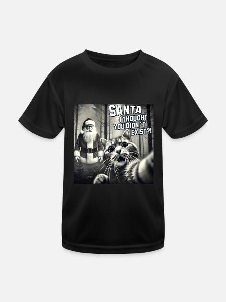 Cat & Santa really exists Selfie Christmas - Kinder Funktions-T-Shirt - Schwarz - Vorne