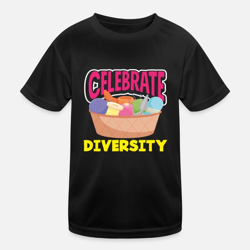 Feiere Vielfalt Stricken Kunst Kinder Funktions-T-Shirt