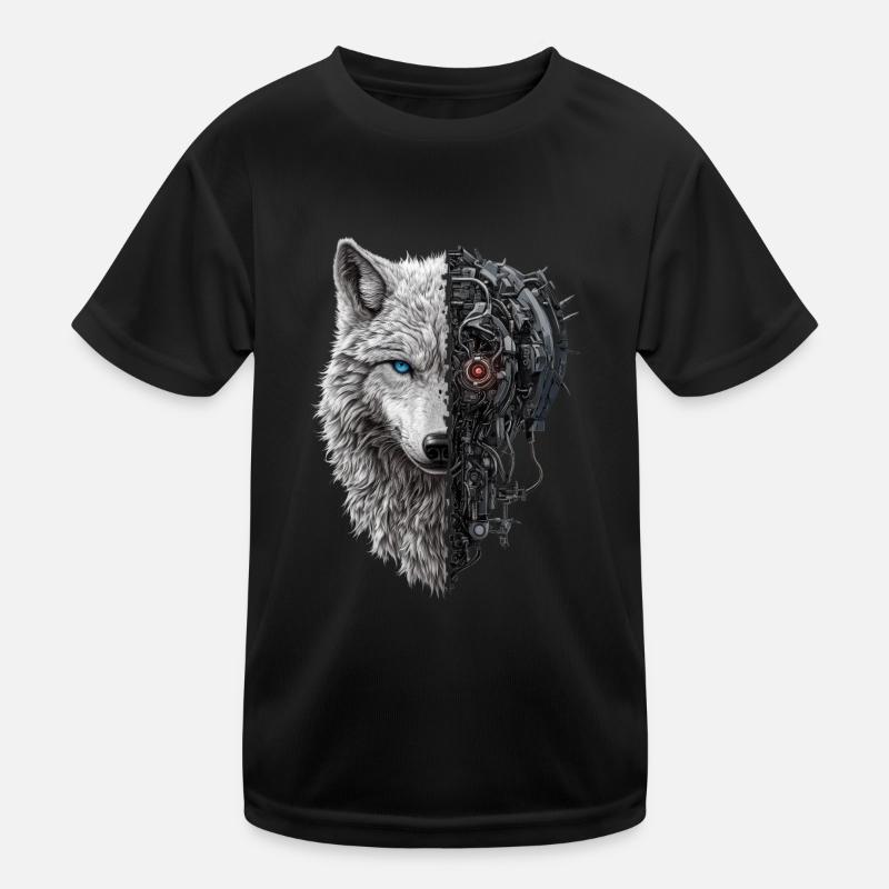 Lustiger Roboter Kunst Wolf Cyborg Tier AI Wolf Kinder Funktions-T-Shirt