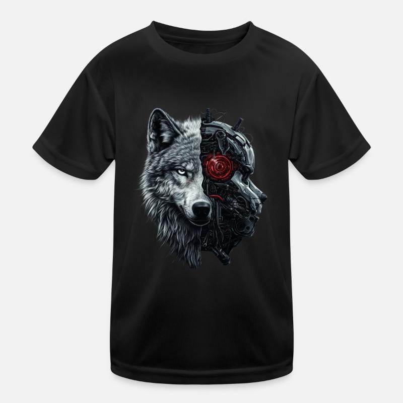 Lustiger Roboter Kunst Wolf Cyborg Tier AI Wolf Kinder Funktions-T-Shirt