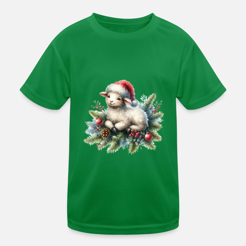 Mignon mouton de Noël avec des branches de sapin T-shirt sport Enfant