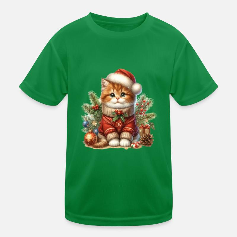 Weihnachtlicher Kater Mit Strickpullover Und Mütze Kinder Funktions-T-Shirt