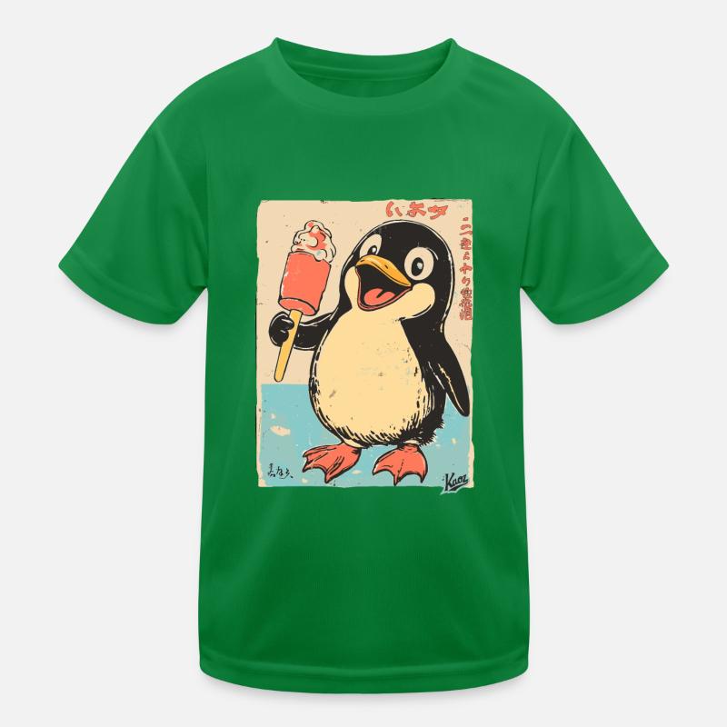 Retro Japan Edo Stil Pinguin mit Eiscreme Kinder Funktions-T-Shirt