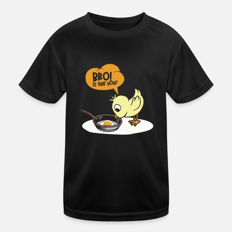 Chick Discovers Egg Humorous Cartoon Text: Bro! Kids Functional T-Shirt