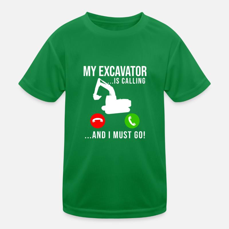 Excavator Construction Worker Kids Functional T-Shirt