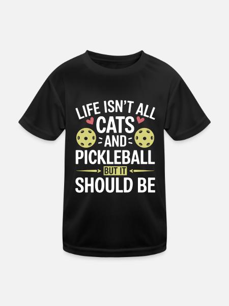 Pickleball Spruch Katze Lustig Pickleball Geschenk - Kinder Funktions-T-Shirt - Schwarz - Vorne