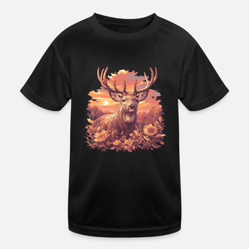 Hirsche Hirsch - Kinder Funktions-T-Shirt - Schwarz