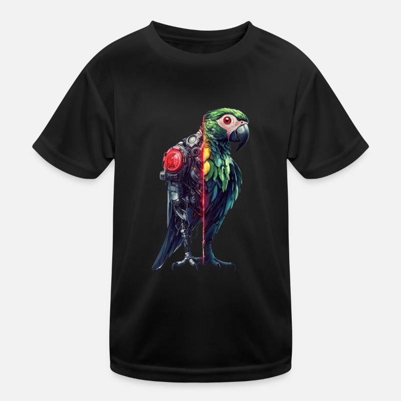Funny Robot Art Parrot Cyborg Bird Parrot Kids Functional T-Shirt