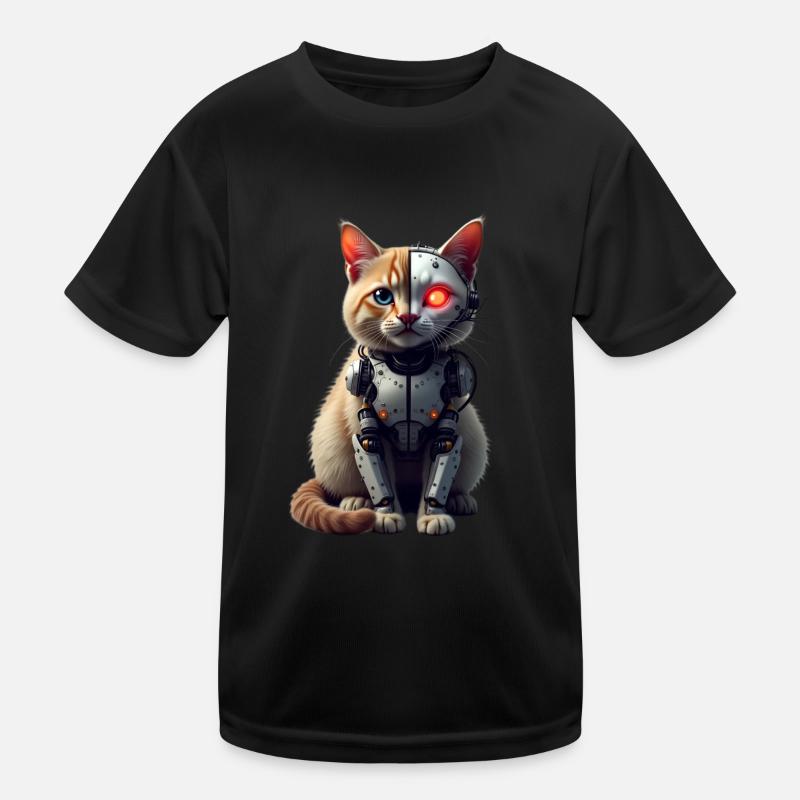 Funny Robot Cat Tech Cats Cyborg Animal Cat Kids Functional T-Shirt