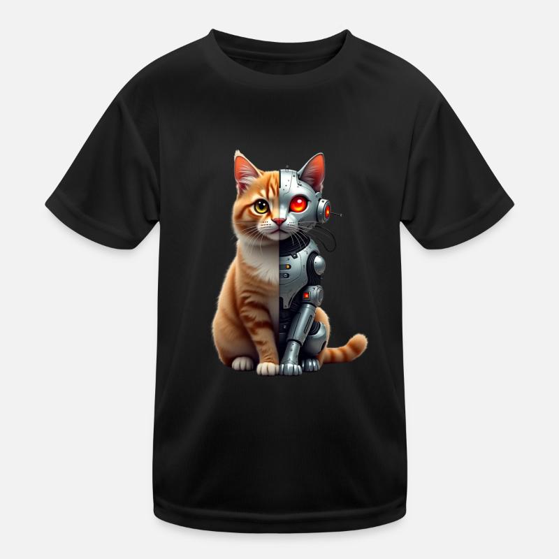 Funny Robot Cat Tech Cats Cyborg Animal Cat Kids Functional T-Shirt