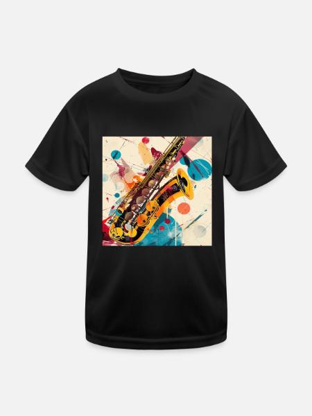 Saxophon - Kinder Funktions-T-Shirt - Schwarz - Vorne